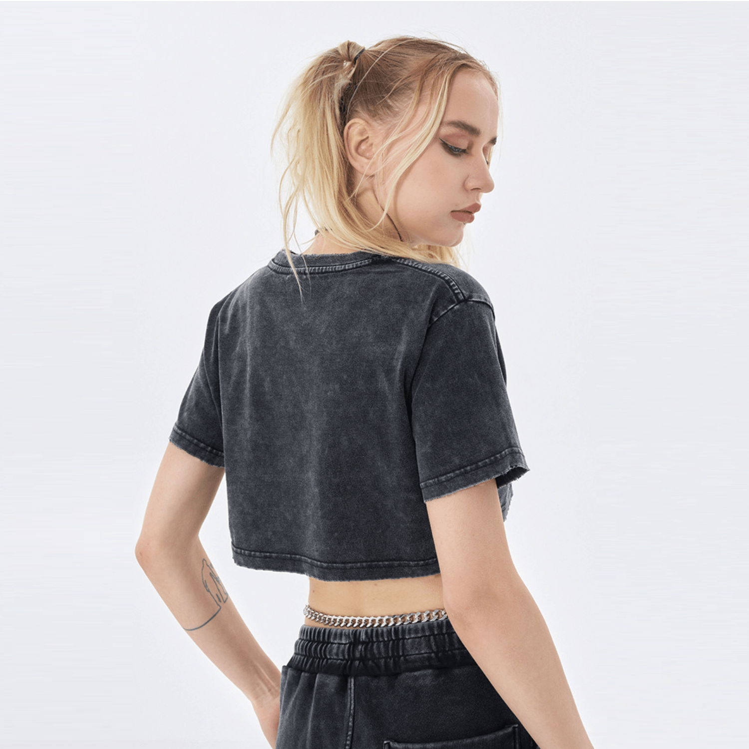 Streetwear Women's Solid Color Washed Crop Top - Print On