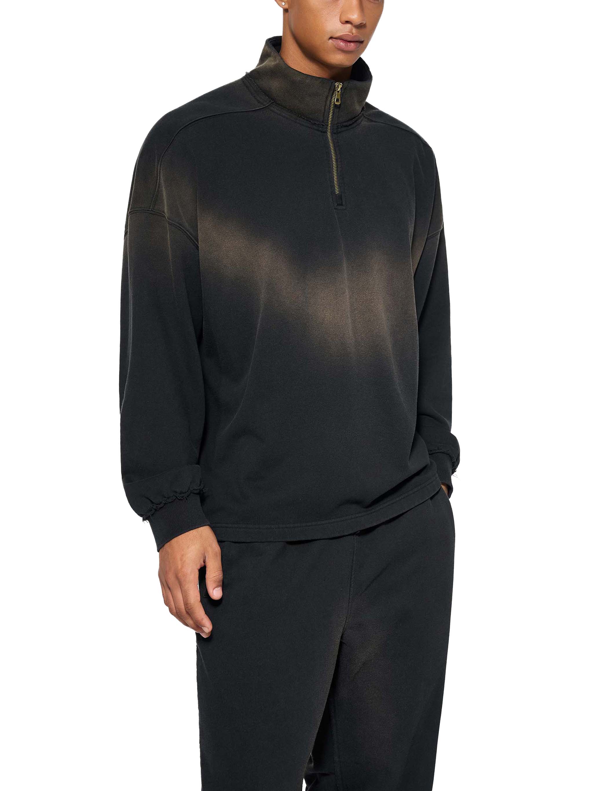 Sun Fade Raw Edge Quarter-Zip Sweatshirt #RW0025 | TAPSTITCH